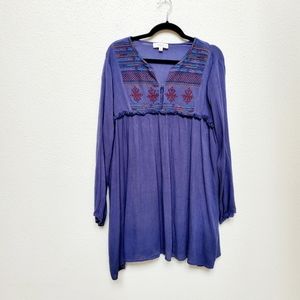 ⭐ UMGEE Women's Size XL Navy Blue Embroidered Chest Long Sleeve Xtra Long Tunic